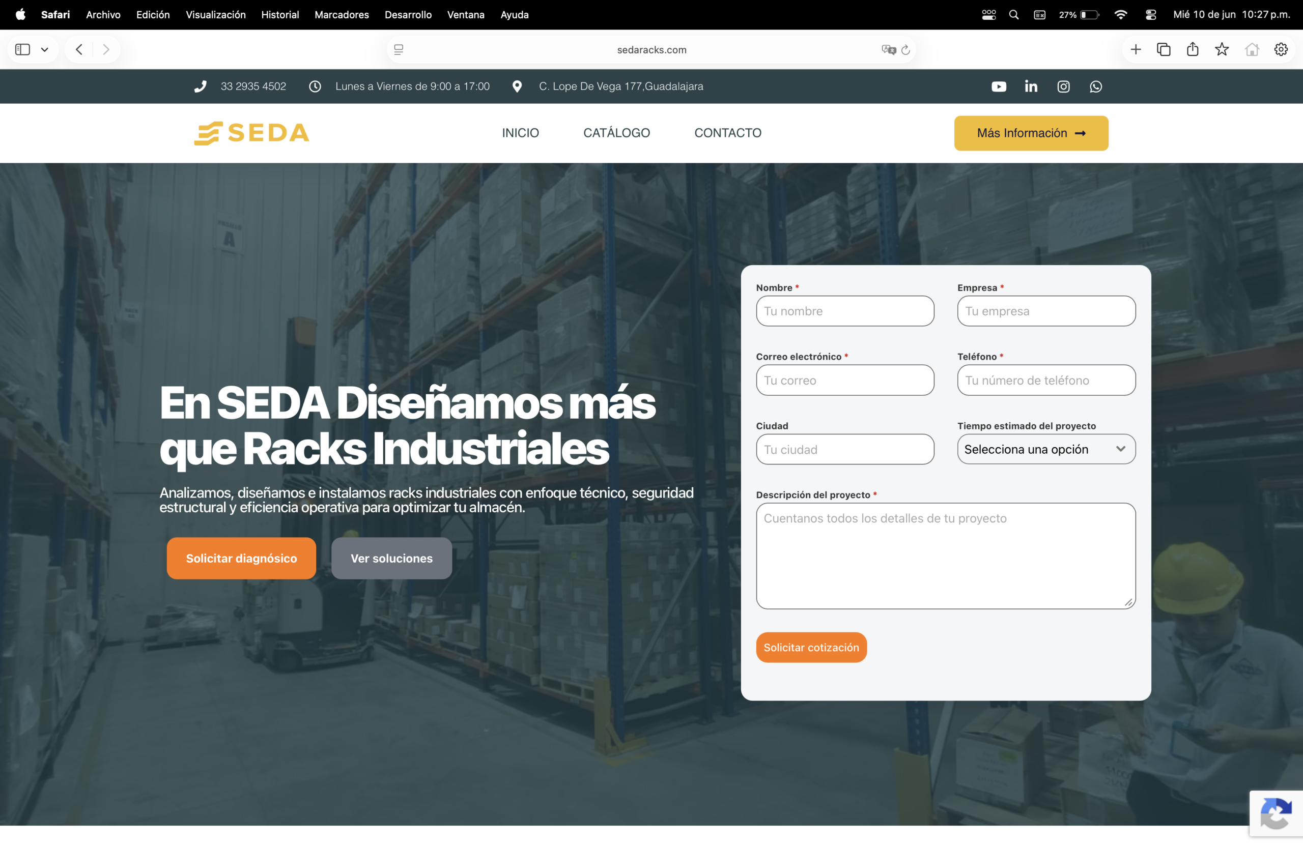Proyecto de sitio web para SEDA almacenamiento industrial